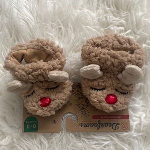 Baby reindeer cozy slippers size 0 - 3 months brand new never worn SUPER CUTE!